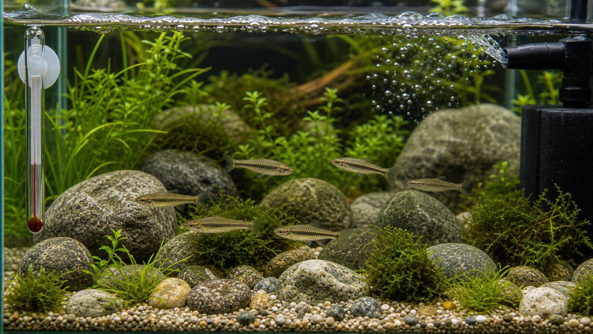 水質・水温の管理の要点をまとめた淡水魚飼育インフォグラフィック