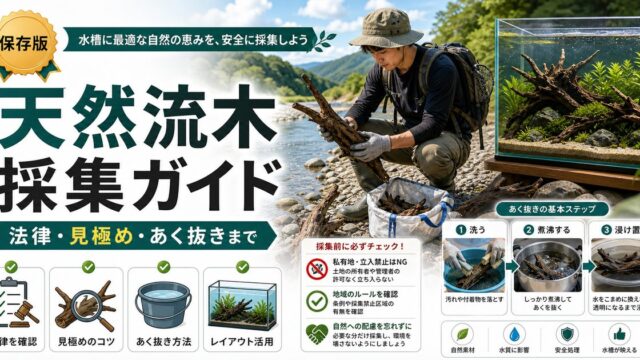 流木の自家採集完全ガイド｜河川敷で天然流木を入手する方法の要点を伝える淡水魚記事アイキャッチ画像
