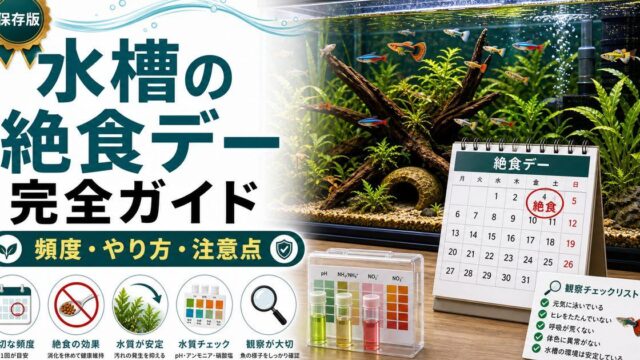 水槽の絶食デー完全ガイド｜なぜ魚に絶食が必要か・正しいやり方と効果の要点を伝える淡水魚記事アイキャッチ画像