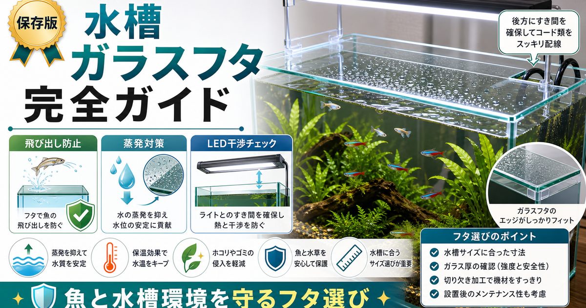 水槽ガラスフタの選び方完全ガイド｜飛び出し防止と蒸発対策の要点を伝える淡水魚記事アイキャッチ画像