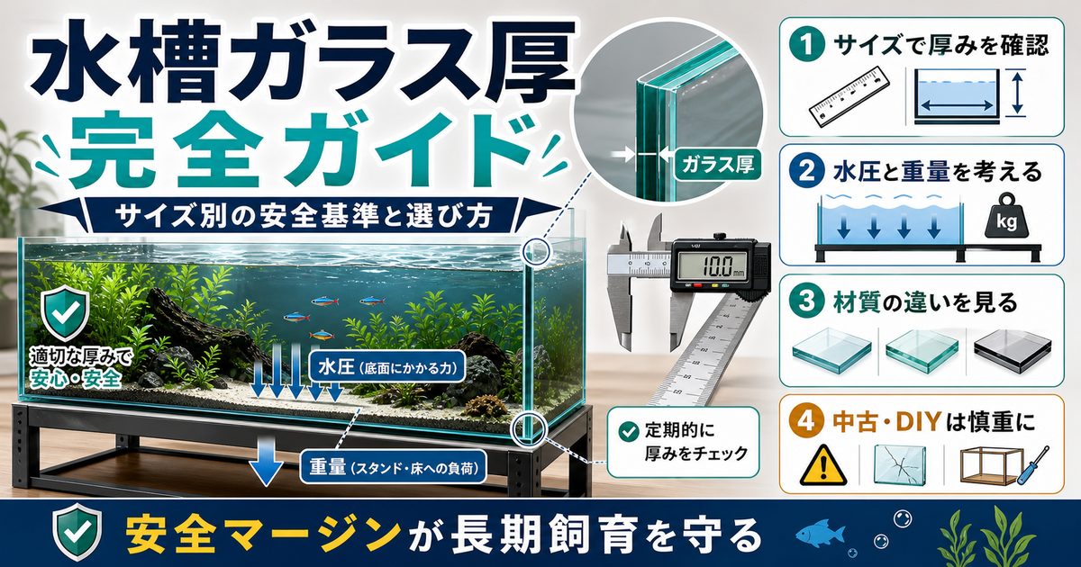 水槽ガラス厚完全ガイド｜サイズ別の安全基準と選び方の要点を伝える淡水魚記事アイキャッチ画像