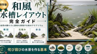 和風水槽レイアウト完全ガイド｜侘び寂びの水景を作るの要点を伝える淡水魚記事アイキャッチ画像