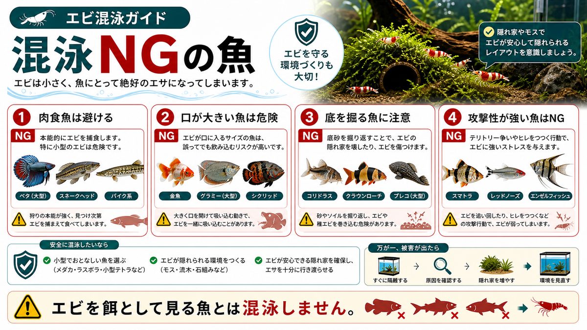 絶対NGな魚種の要点をまとめた淡水魚飼育インフォグラフィック