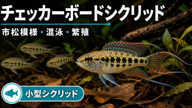 チェッカーボードシクリッド飼育完全ガイド｜市松模様の小型シクリッド混泳・繁殖の要点を伝える淡水魚記事アイキャッチ画像