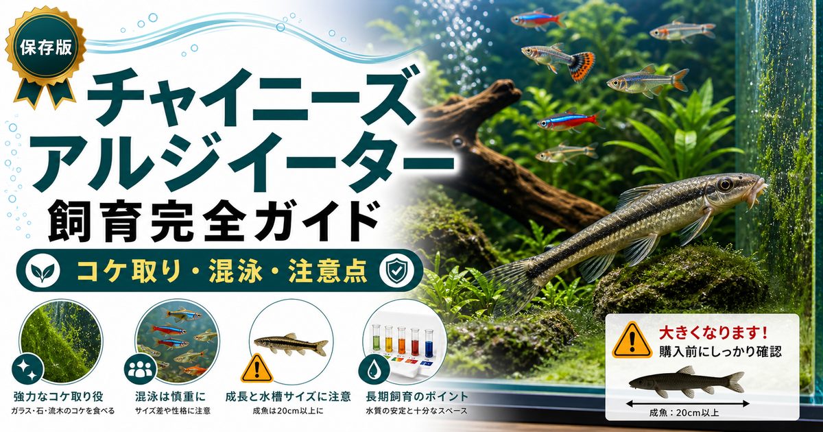 チャイニーズアルジイーターの飼育完全ガイド｜コケ取り能力・混泳・注意点の要点を伝える淡水魚記事アイキャッチ画像