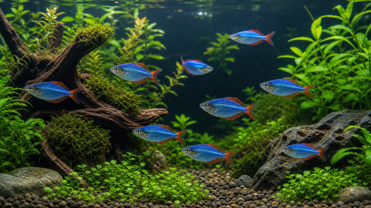 ネオンドワーフレインボーの飼育のポイント概略の要点をまとめた淡水魚飼育インフォグラフィック