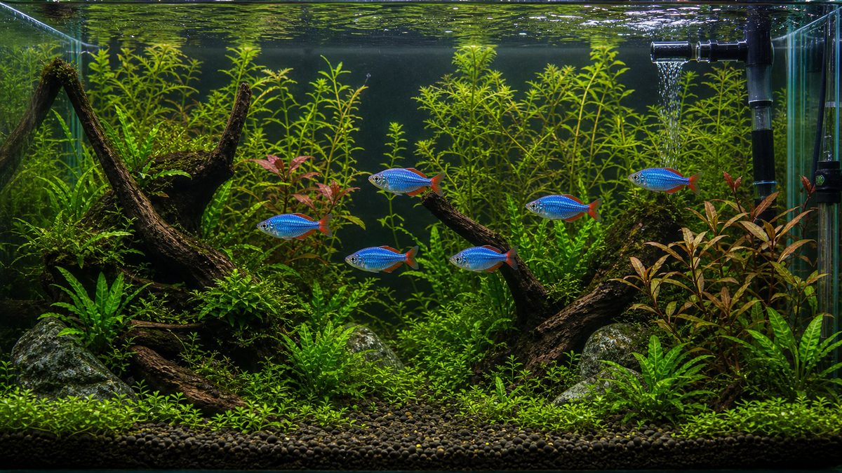 ネオンドワーフレインボーの飼育方法についての要点をまとめた淡水魚飼育インフォグラフィック