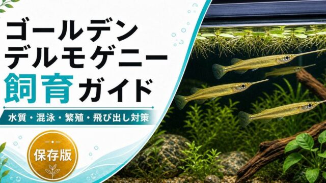 【淡水飼育】ゴールデンデルモゲニーの育て方・繁殖のさせ方・混泳方法解説！【水質は中性で】の要点を伝える淡水魚記事アイキャッチ画像