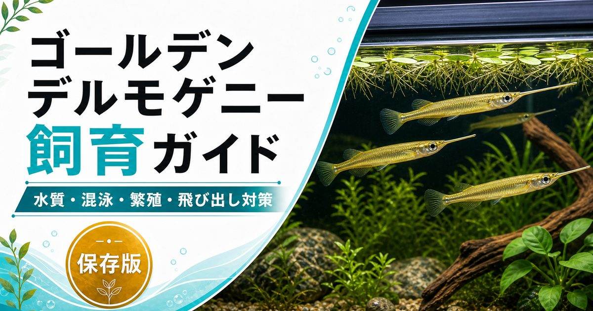 【淡水飼育】ゴールデンデルモゲニーの育て方・繁殖のさせ方・混泳方法解説！【水質は中性で】の要点を伝える淡水魚記事アイキャッチ画像