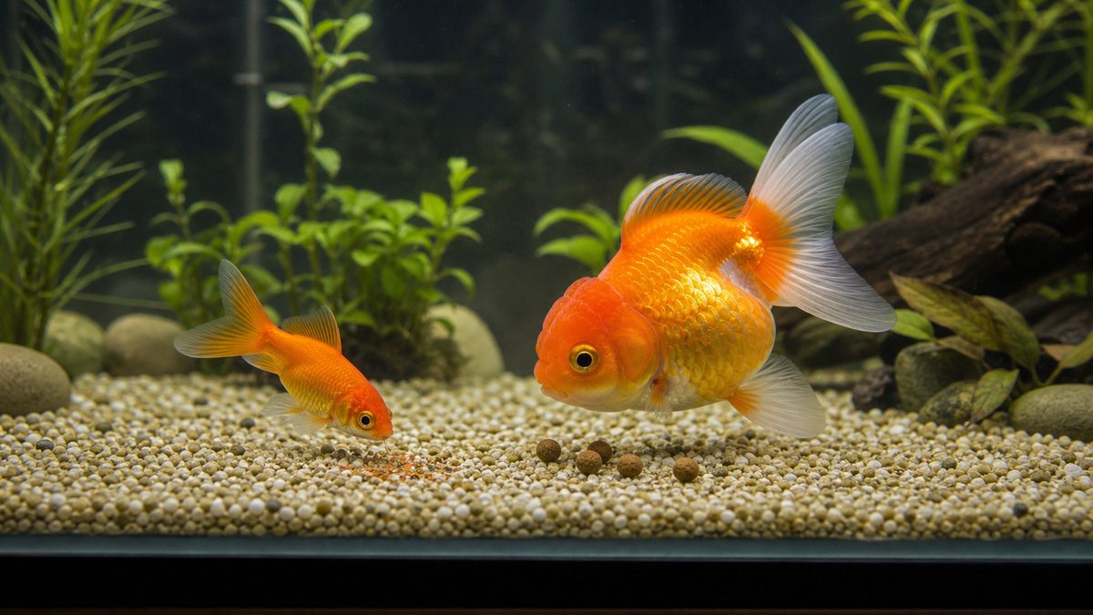 金魚の種類・サイズ別おすすめ飼料の選び方の要点をまとめた淡水魚飼育インフォグラフィック