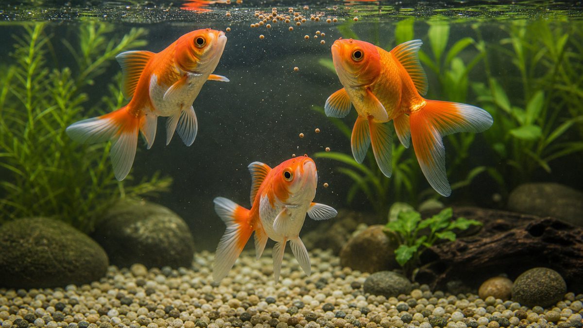 金魚の正しい給餌量の決め方|2〜3分で食べきれる量の真意の要点をまとめた淡水魚飼育インフォグラフィック