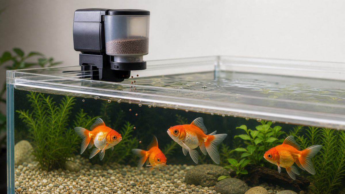 旅行・長期外出時の給餌管理完全対策の要点をまとめた淡水魚飼育インフォグラフィック