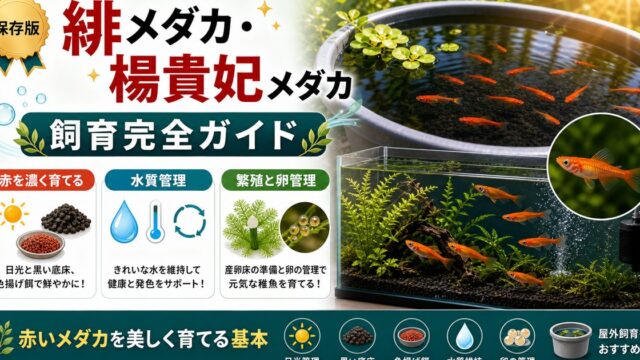 緋メダカ・楊貴妃メダカの飼育完全ガイド｜赤いメダカを美しく育てるの要点を伝える淡水魚記事アイキャッチ画像