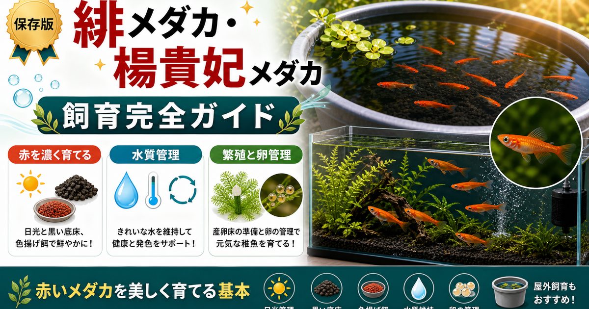 緋メダカ・楊貴妃メダカの飼育完全ガイド｜赤いメダカを美しく育てるの要点を伝える淡水魚記事アイキャッチ画像