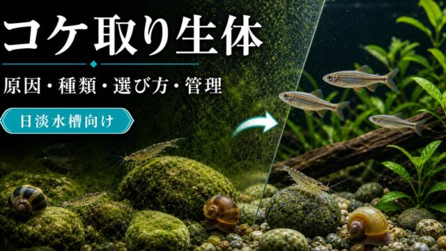 【コケを食べる川魚】日淡水槽にオススメのコケ取り生体（最強コケハンター達）を一挙にご紹介！の要点を伝える淡水魚記事アイキャッチ画像