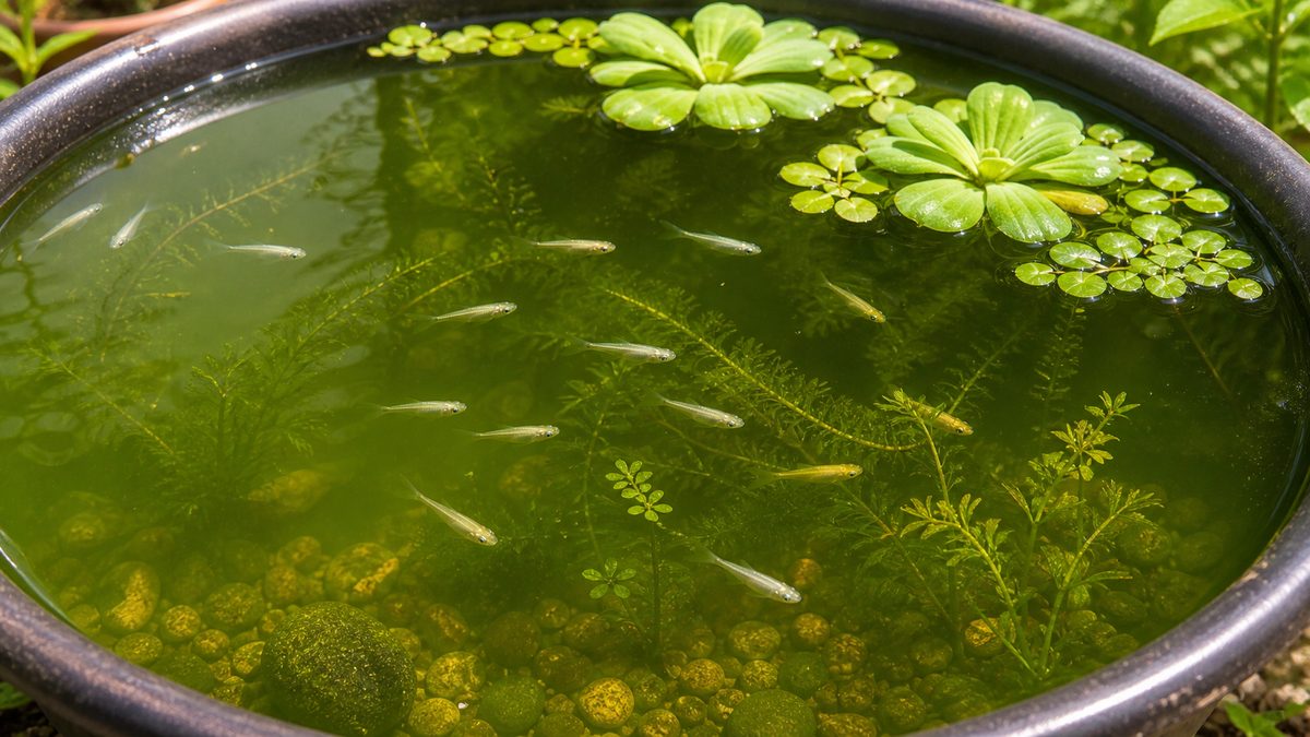 水質管理とグリーンウォーターの作り方の要点をまとめた淡水魚飼育インフォグラフィック