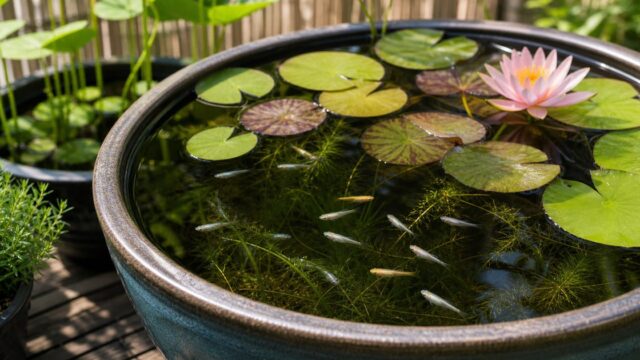 メダカの屋外飼育完全マニュアル｜睡蓮鉢・ビオトープの作り方の要点を伝える淡水魚記事アイキャッチ画像