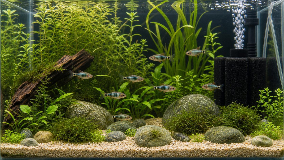 ミクロラスボラ・エリスロミクロンの飼育方法についての要点をまとめた淡水魚飼育インフォグラフィック