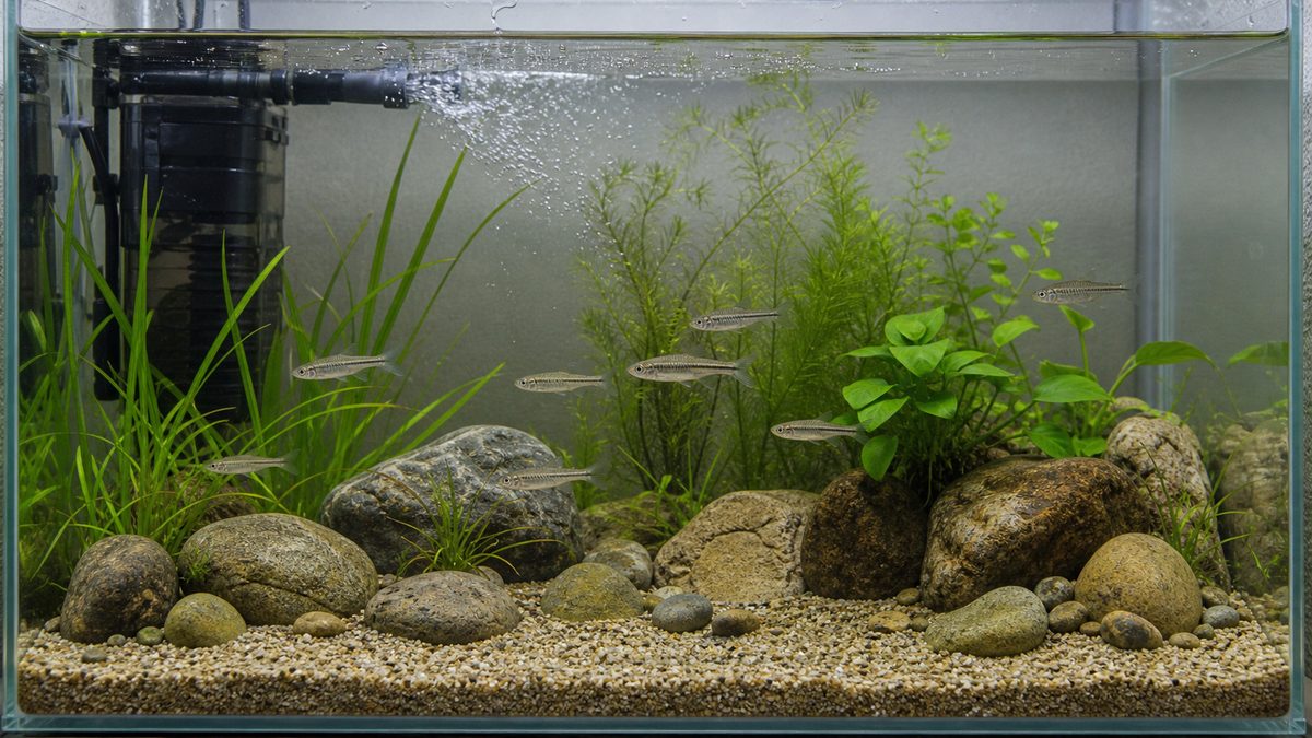 モツゴの飼育に必要なものの要点をまとめた淡水魚飼育インフォグラフィック