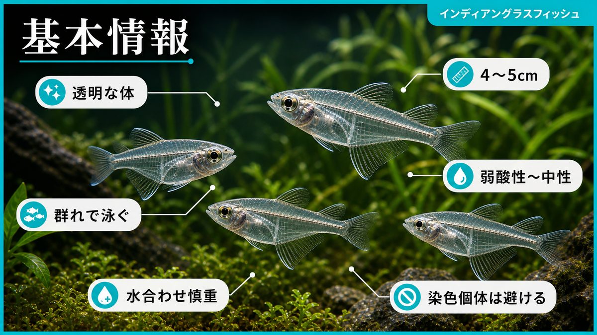 1,見た目は超繊細！？インディアングラスフィッシュとは？特徴についての要点をまとめた淡水魚飼育インフォグラフィック