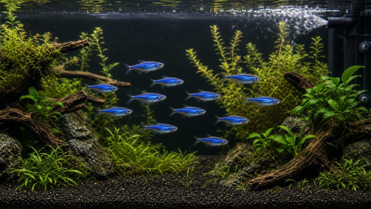 群泳のコツ:本数・レイアウト・水流の要点をまとめた淡水魚飼育インフォグラフィック