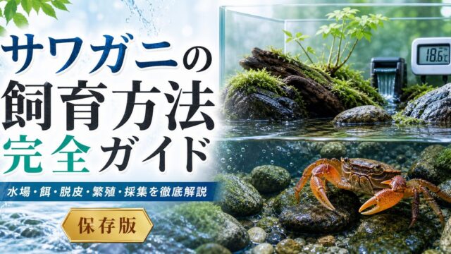サワガニの飼育方法完全ガイド｜水場・餌・脱皮・繁殖・採集を徹底解説の要点を伝える淡水魚記事アイキャッチ画像