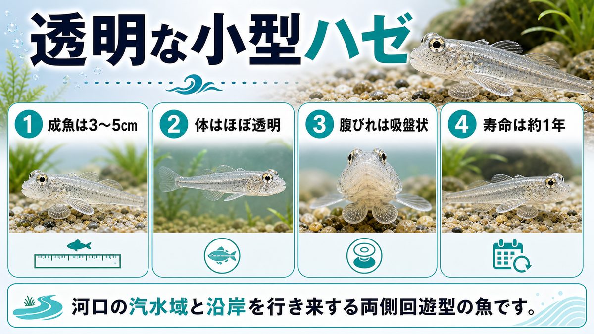 シロウオの基本情報の要点をまとめた淡水魚飼育インフォグラフィック