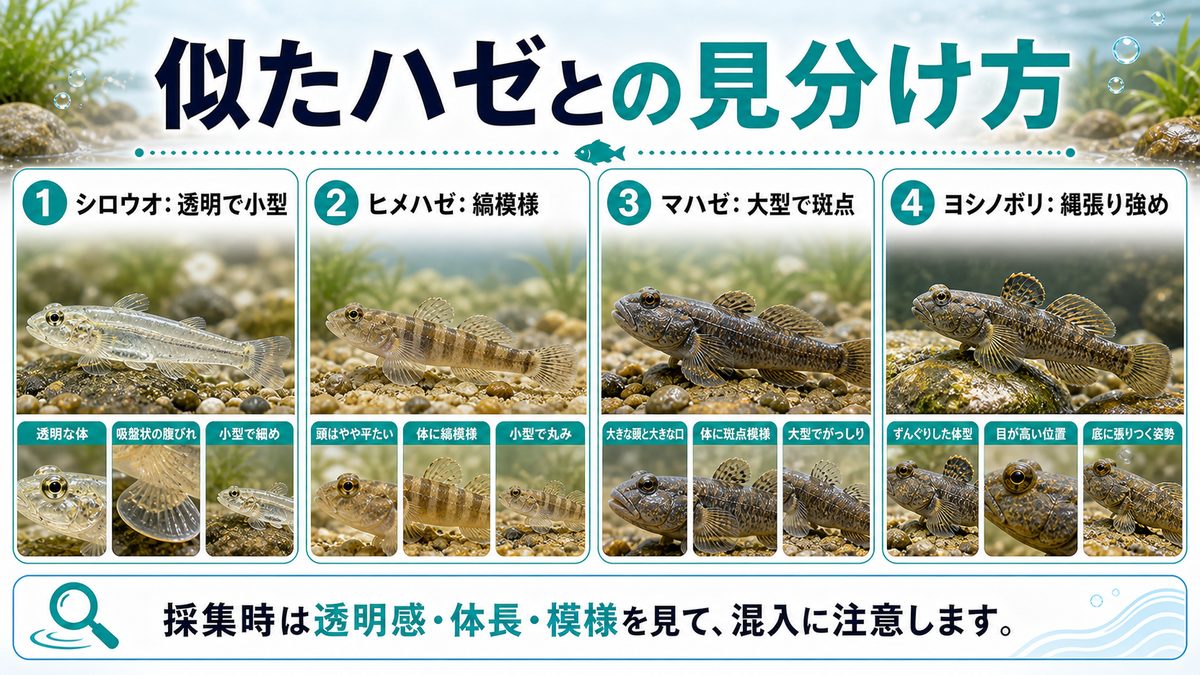 ヒメハゼ・マハゼとの違いの要点をまとめた淡水魚飼育インフォグラフィック