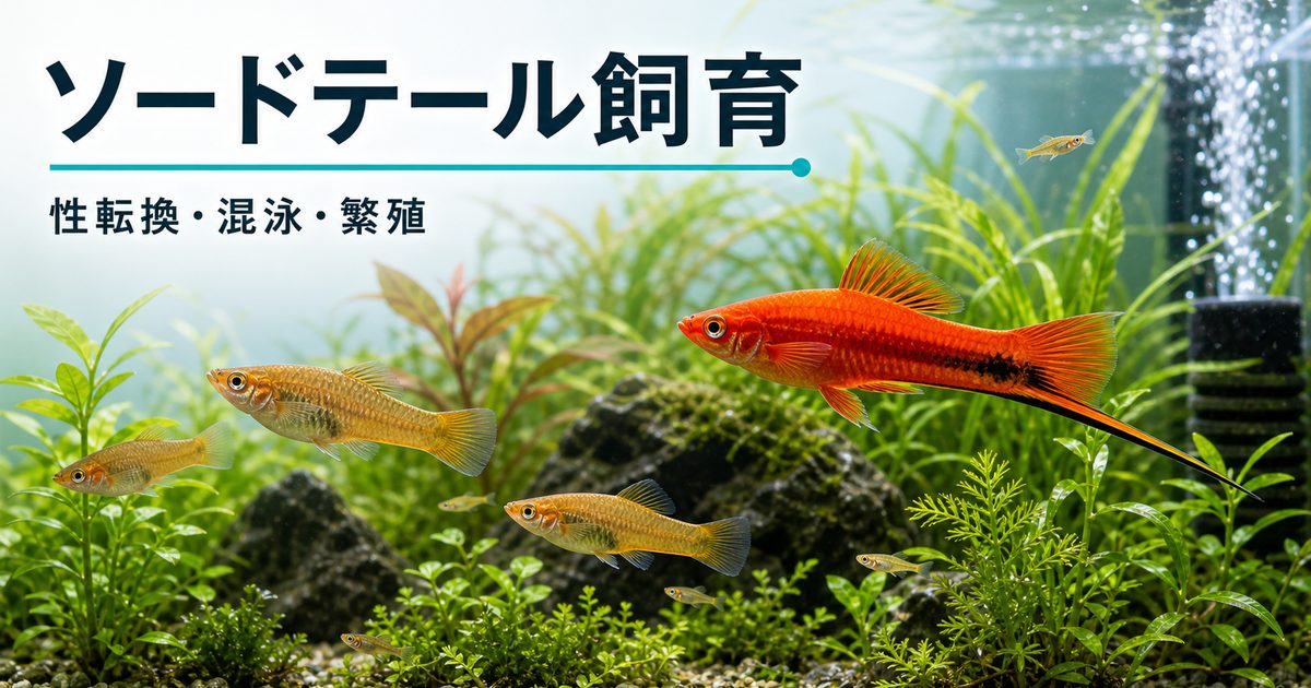 ソードテール飼育完全ガイド｜性転換する卵胎生メダカの混泳・繁殖の要点を伝える淡水魚記事アイキャッチ画像