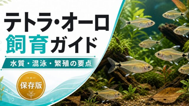 テトラ・オーロの飼育方法・餌や・繁殖・混泳・注意点について12,000文字で徹底解説！【小型カラシン】の要点を伝える淡水魚記事アイキャッチ画像
