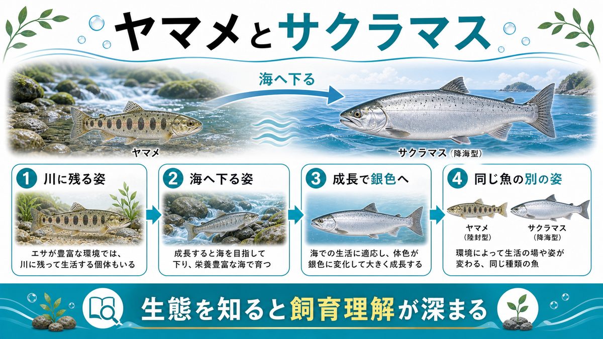 2,ヤマメの生態についての要点をまとめた淡水魚飼育インフォグラフィック