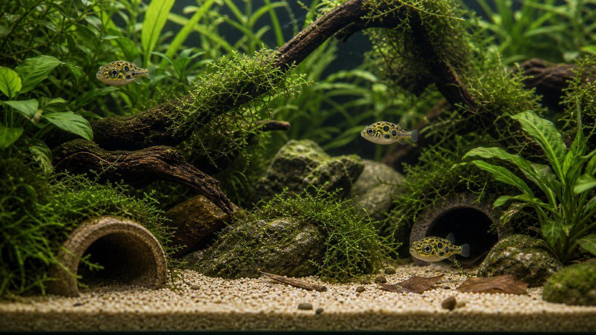 アベニーパファーの混泳と長く飼うコツの要点をまとめた淡水魚飼育インフォグラフィック