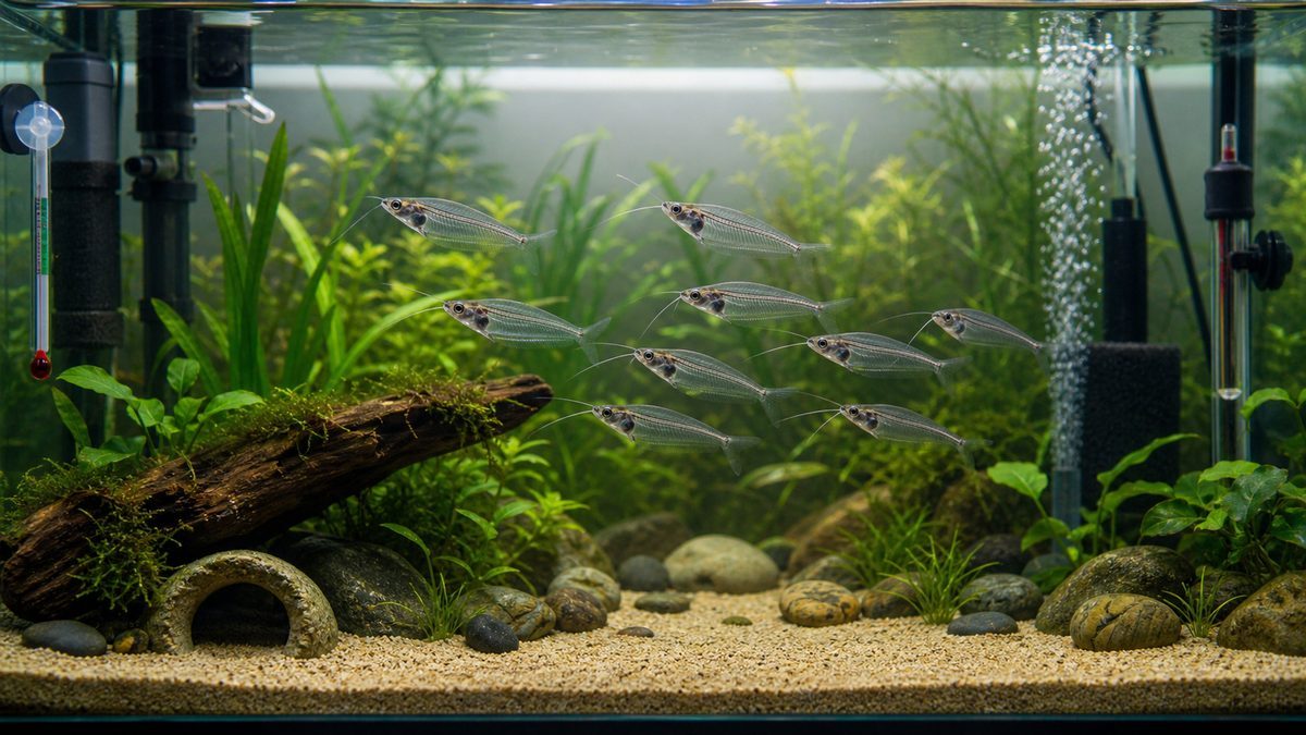 アジアクリスタルキャットの飼育環境と水質管理の要点をまとめた淡水魚飼育インフォグラフィック