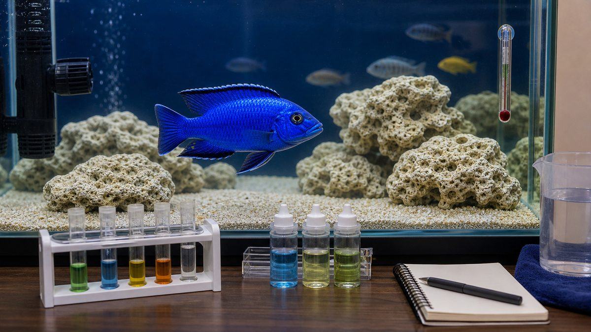 アーリー水槽の水温とアルカリ性水質管理を示す画像