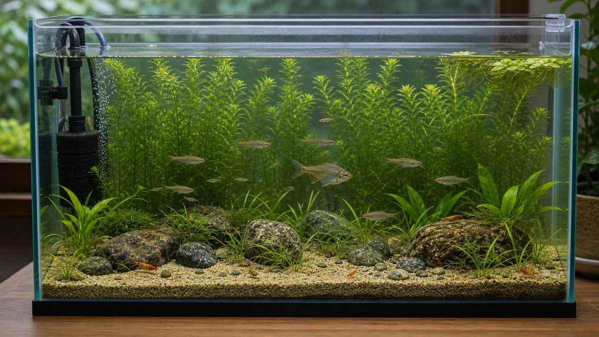 日本淡水魚水槽でアナカリスをレイアウトした実例イメージ