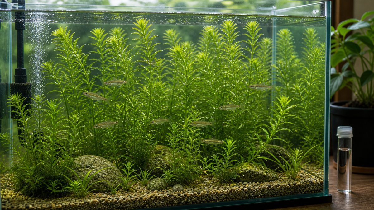 アナカリスの丈夫さや水質浄化を表す水槽イメージ