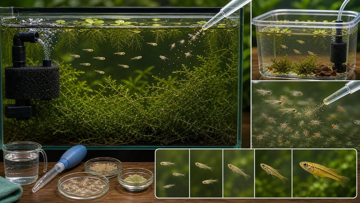稚魚の育成の要点をまとめた淡水魚飼育インフォグラフィック
