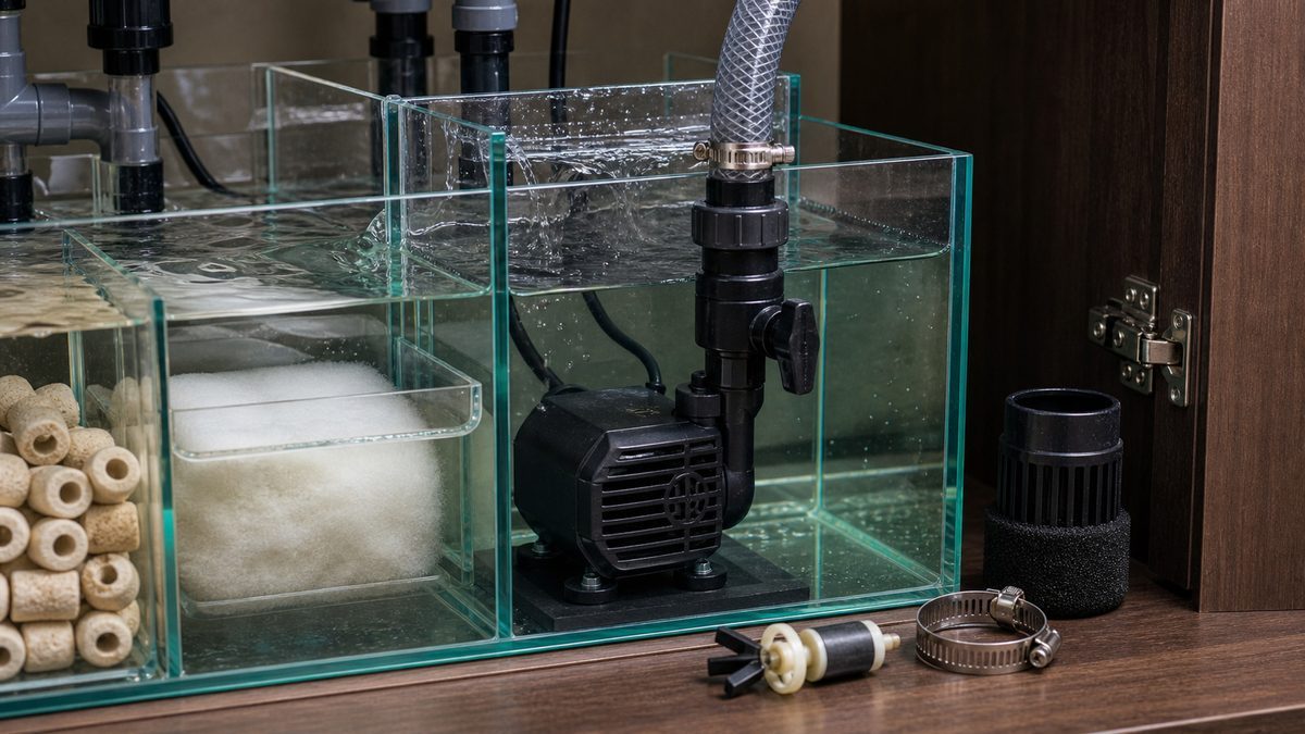 サンプ内の水中ポンプと戻り配管を確認するイメージ