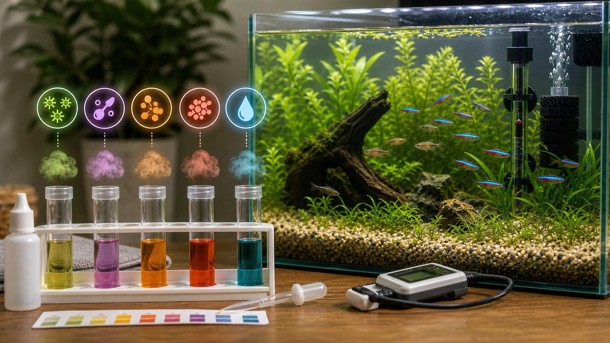 水質検査はなぜ重要？ ― 目に見えない危険を知るの要点をまとめた淡水魚飼育インフォグラフィック