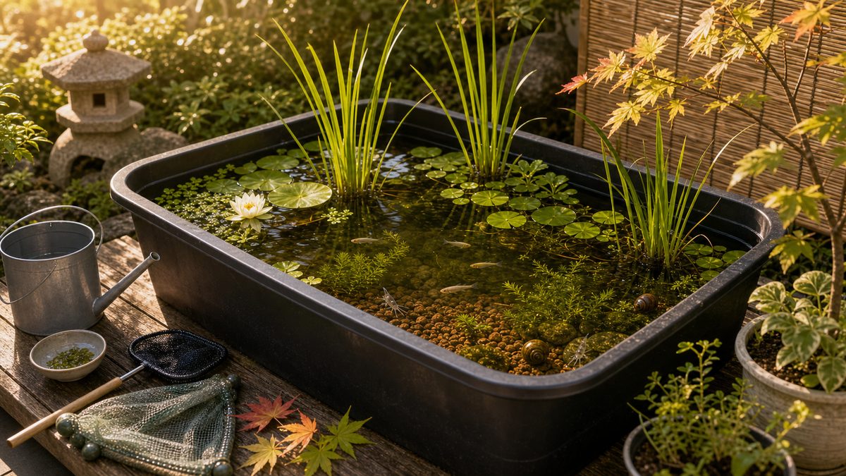 まとめ：ビオトープで日本の水辺を暮らしに迎えようの要点をまとめた淡水魚飼育インフォグラフィック