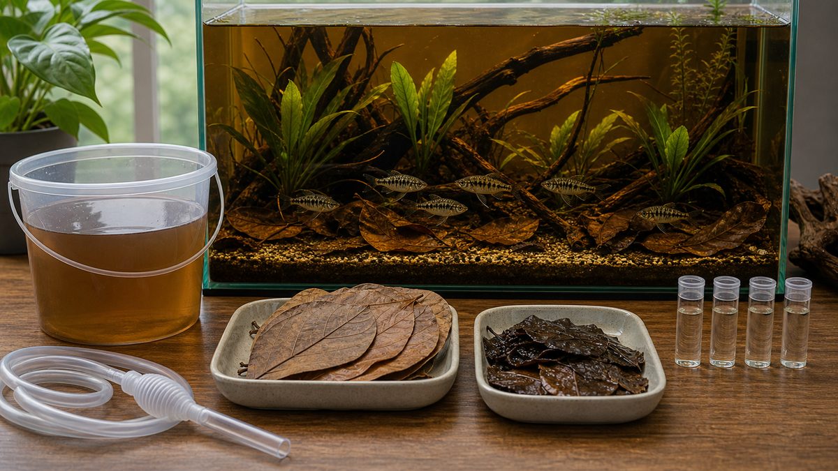 チェッカーボードシクリッドを長期飼育するための管理用品を示す画像