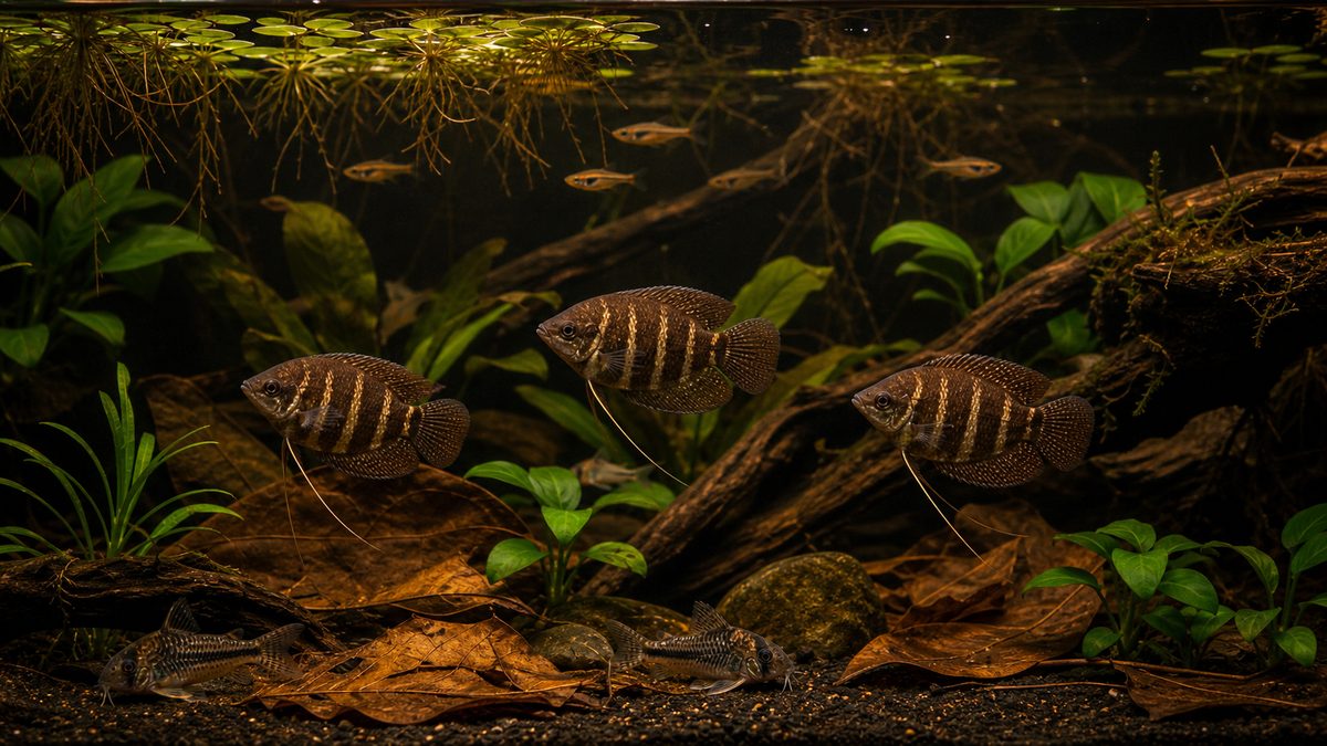 混泳 ―― おとなしく臆病な性格を最優先に考えるの要点をまとめた淡水魚飼育インフォグラフィック