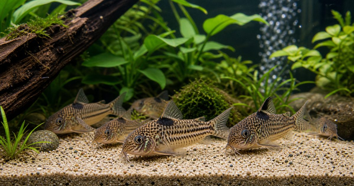 コリドラスの飼育方法完全ガイド｜種類・底砂・餌・繁殖・混泳を徹底解説の要点を伝える淡水魚記事アイキャッチ画像