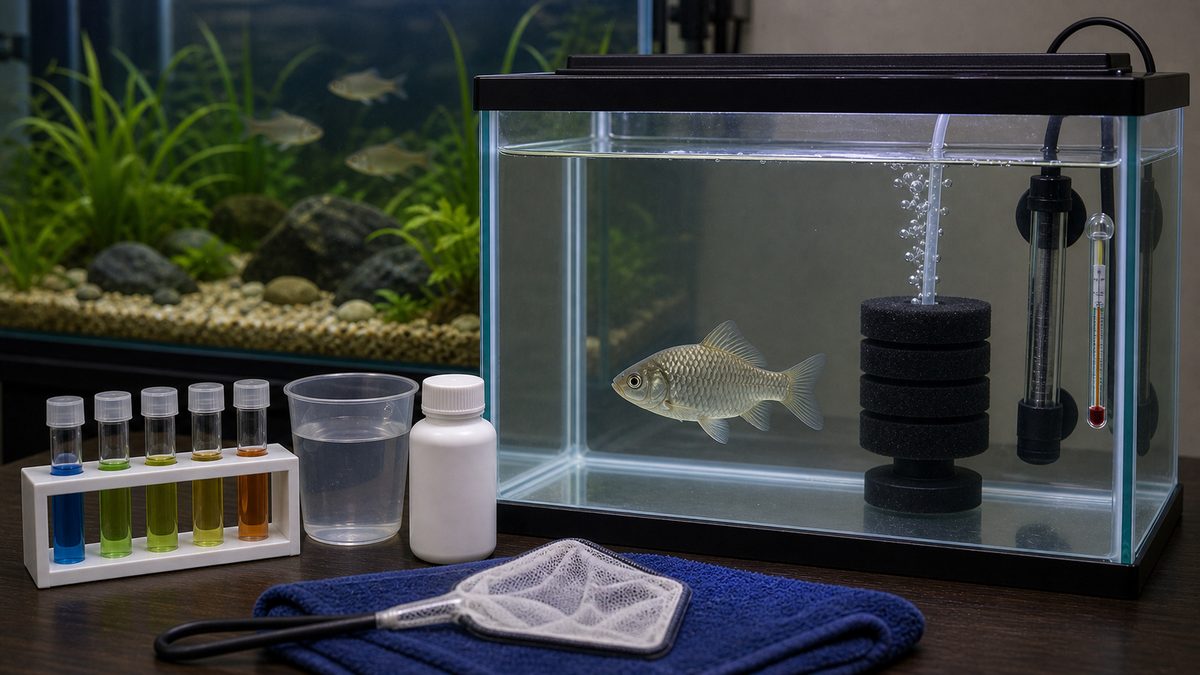 フナの不調時に隔離と水質確認を行う画像