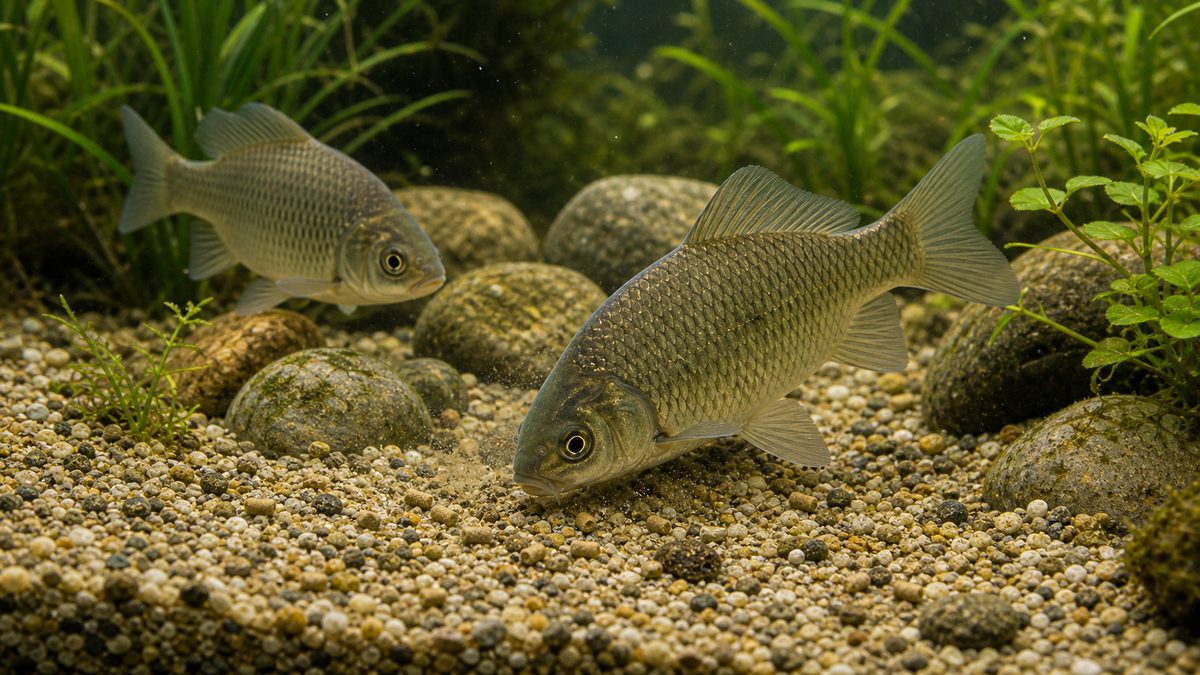 フナが底砂を探る食性と行動を示す画像