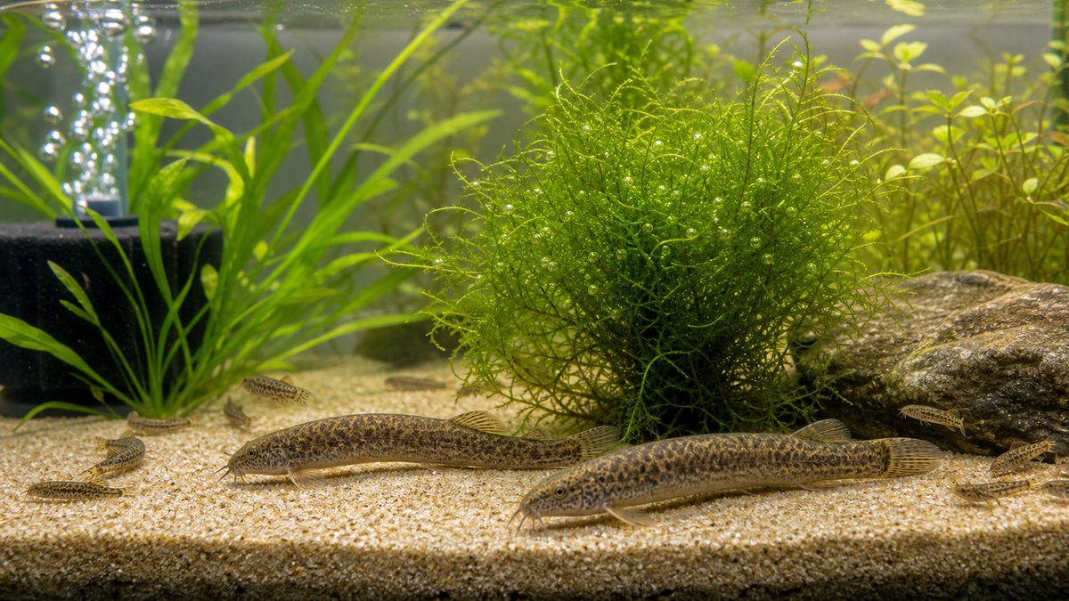 親魚と若魚がいるドジョウ繁殖成功後の水草水槽