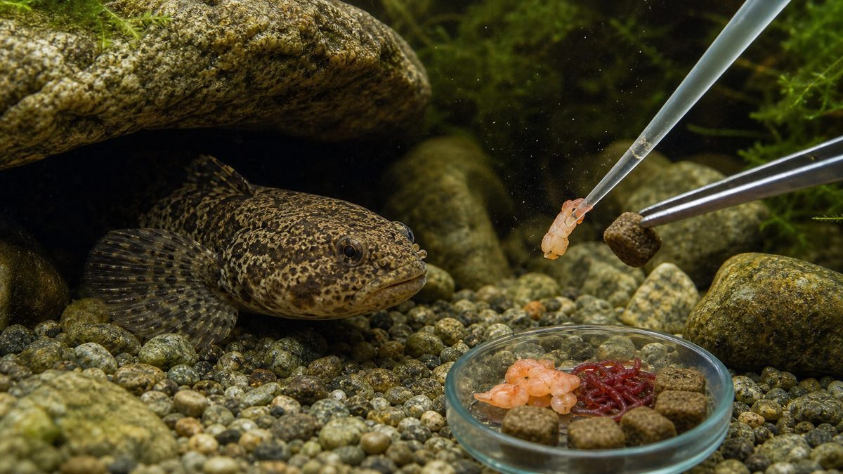ピンセット給餌で餌付けするドンコ水槽