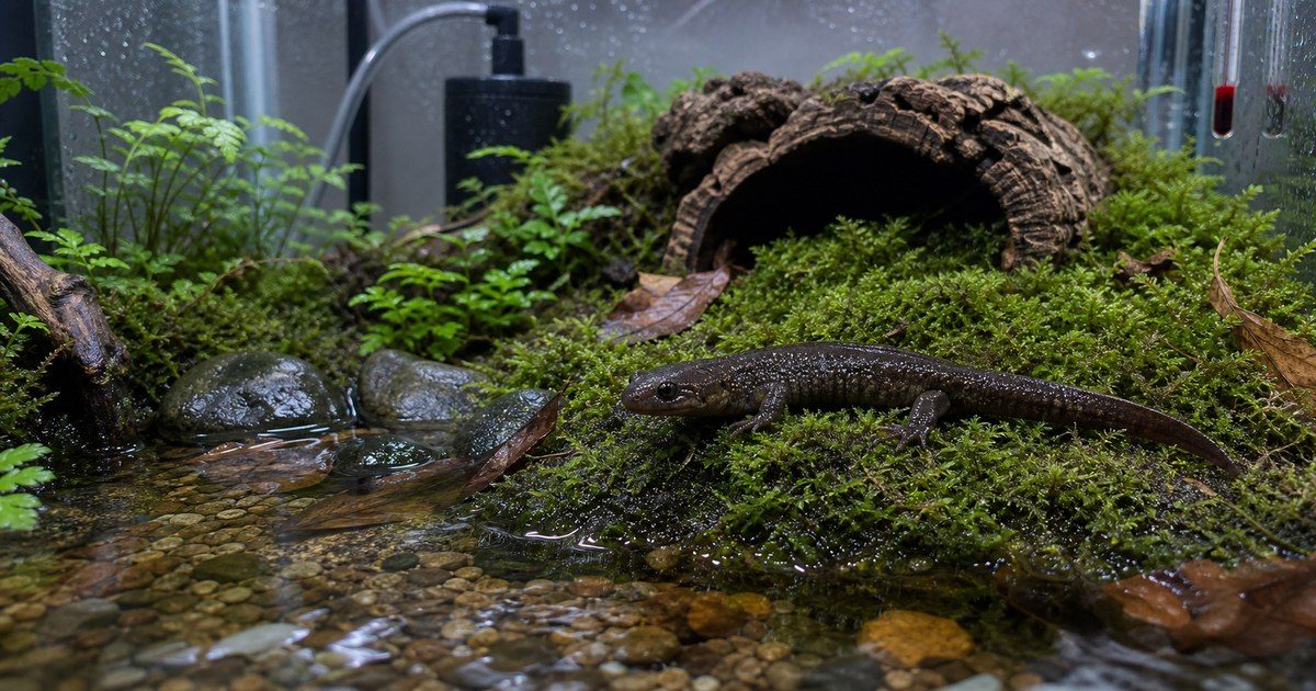 エゾサンショウウオの冷水パルダリウム飼育を示す完全ガイドのアイキャッチ画像