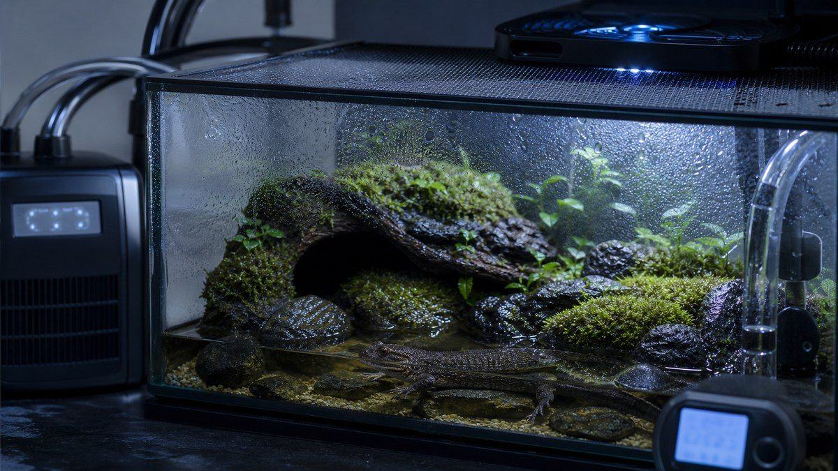エゾサンショウウオの命を守る冷水管理設備を示す画像