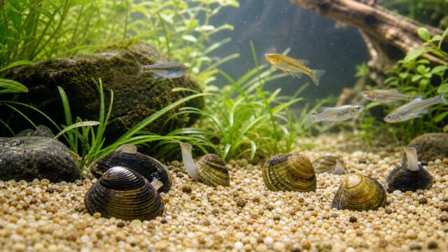淡水シジミ・二枚貝のタンクメイト活用ガイド｜水質浄化能力と飼育の注意点の要点を伝える淡水魚記事アイキャッチ画像